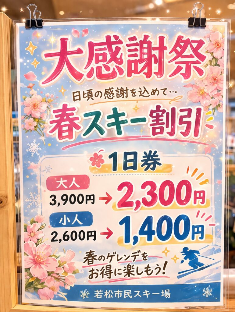 春スキー大感謝祭　1日券が“超おトク”に！　3月20日（金・祝）限定