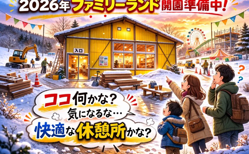 2026年 ファミリーランド開園準備中！ ココ何かな？気になるな…快適な休憩所かな？